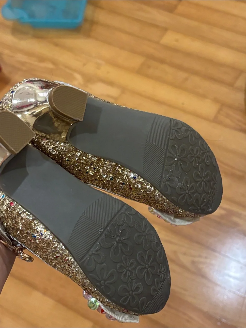 Girls Sparkle Gold Bow Mary Jane Shoes